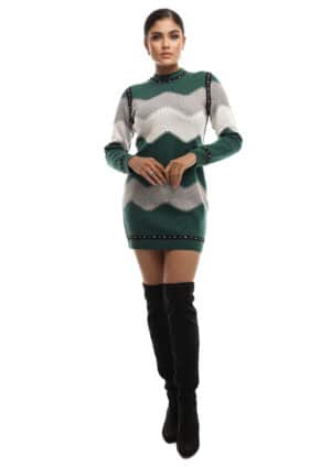 Bebqueen Green Waves Dress, Size S, Multicolor, Lace, Rhinestones.