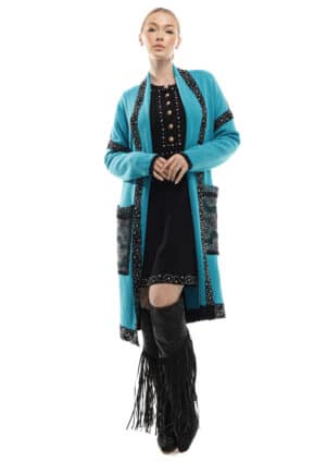Bebqueen Blue Flax Coat, Size S, Multicolor, Lace, Rhinestones.
