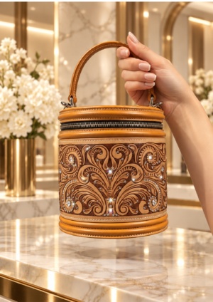 Caramel Scroll Rhinestone Handbag