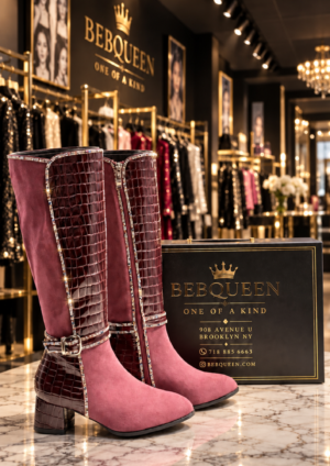 Burgundy Radiance — Rhinestone Tall Boots | US 8
