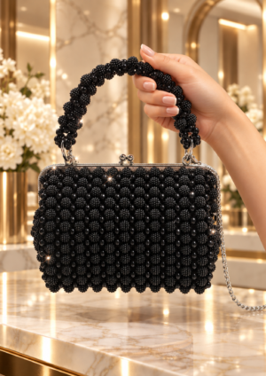 Midnight Bloom Handmade Beaded Handbag